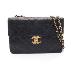 Chanel Matelasse Single Flap Shoulder Bag Lambskin Sheepskin Black